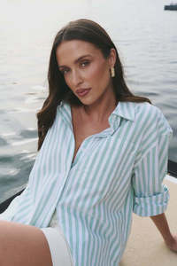 All Tops: Stories Be Told You Got This Green Wide Stripe Oversized Shirt