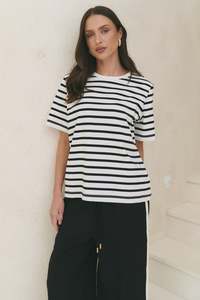 Re:Union Binding Black White Stripe Boxy Fit Tee