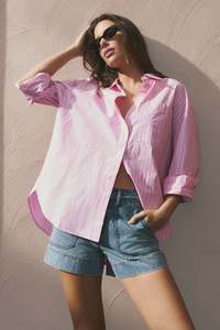 Stories Be Told You Got This Pink Stripe Oversized Boyfriend Shirt