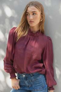 Shirts Blouses: By Rosa Poet Burgundy Plum High Neck Top