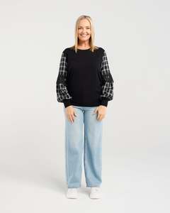 Shirts Blouses: Zafina Lilth Top Check Lines Black