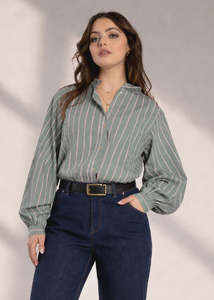 Drama The Label Fay Shirt Green Stripe