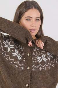 Knitwear: Among The Brave Shetland Chocolate Fairisle Detail Cardigan