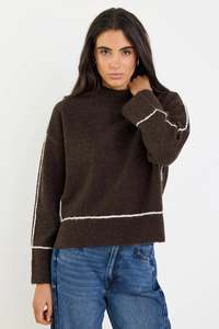 Knitwear: Stories Be Told Quest Chocolate Contrast Detail Jumper Chocolate