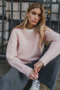Ivy + Jack Highlight Blush Mohair Blend Crewneck Cardigan