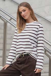 Products: Re:Union Thether Long Sleeve Tee Chocolate White Stripe