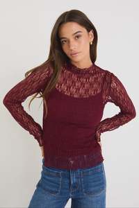 Among The Brave Giving Burgundy Lace Top