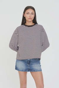 Huffer Alex Stripe Billie LS Tee Petal/Cocoa