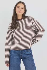 Stories Be Told Unite Chocolate White Stripe Long Sleeve Binding Tee