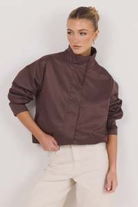 Among The Brave Landscape Funnel Neck Track Jacket Chocolate