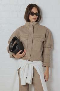 Womens Outerwear: Stories Be Told Crafted Funnel Neck Jacket Taupe