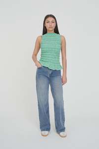 Huffer Gigi Shirred Top Meadow Plaid