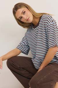 Stories Be Told Cohesion Ice Blue Chocolate Stripe Tee