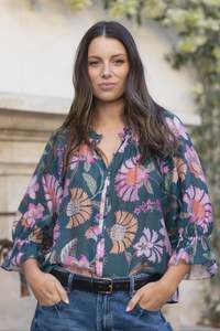 All Tops: By Rosa Encounter Top Petrol Scarf Print