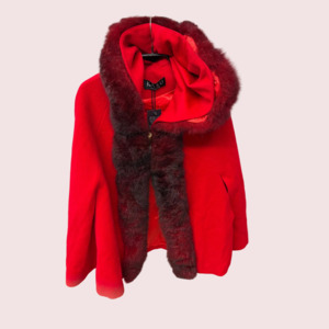 Cape: Hooded Fur Trim Cape - Red