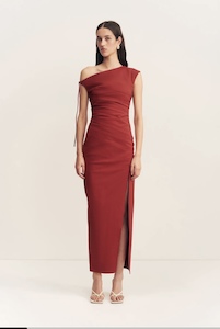 Lani Gathered Midi Dress - Red Dahlia - Katerina Boutique