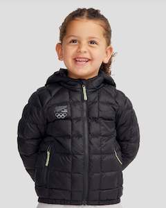 Kids Insulation: Kids' Heli Insulated Hooded Jacket - Black | New Zealand Team Supporters Collection