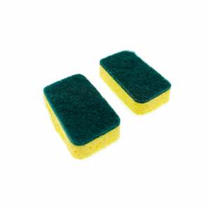 Indoor Cleaning: Spick N Span Sponge Scourer L: 120mm, W: 65mm, D:27mm pack of 2 Yellow and Green