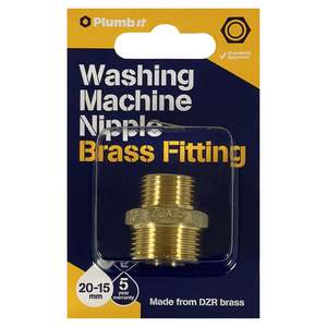 Pipe Pipe Fittings: Plumb It Washing Machine Nipple 20mm-15mm Brass