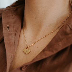 Handstamped Necklaces: Deluxe Engraved Mini Heart Necklace
