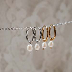 Rectangle Pearl Hoops