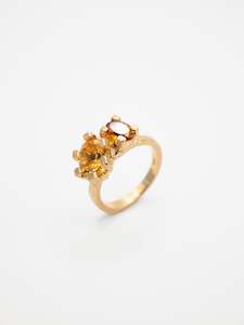 Alexandra Dodds: Asymmetric Double Claw Ring ~ Gold & Citrine