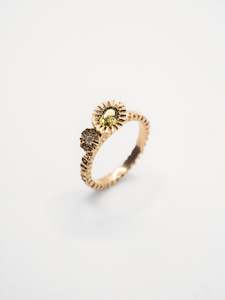 Alexandra Dodds: Asymmetric Teeth Gem Ring ~ Gold, Green Sapphire & Diamond