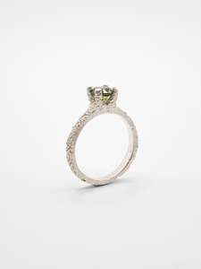 Welfe Bowyer: 4 Claw Ring ~ 5.1mm Olive-Yellow Sapphire in Silver