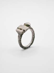 Welfe Bowyer: Offcut #27 ~ Sterling Silver (patina), 0.34ct Sapphire, Sapphire, Diamond