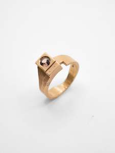 Offcut #22 ~ 9ct gold (patina), 0.5ct Champagne Sapphire (5mm), Champagne Diamond (1.7mm)