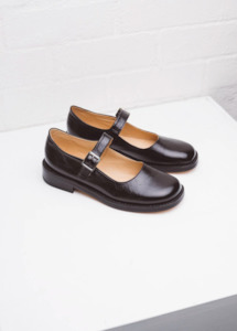 Post Sole Shoes: Channel Mary Jane ~ Black Shine
