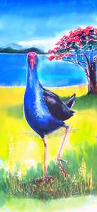 Silk Painting Originals: Original Silk Paintings - Pukeko / Pohutukawa