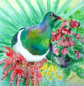 Kereru and Flora -  Outdoor Art Squarish