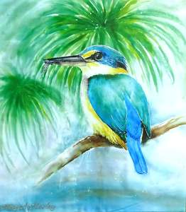 Kingfisher & Cabbage trees - Outdoor Art Squarish