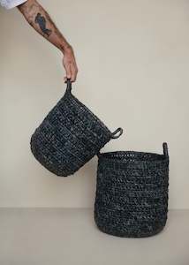 Baskets: Raffia Basket Set Of 2 / Charcoal