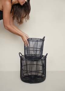 Baskets: Kaia Rattan Basket Set Of 2 / Charcoal