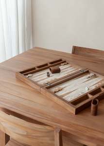 Homewares: Maku Marble Backgammon Set / Cream and Terracotta