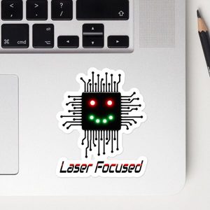 Laser Focused Chip With LED Eyes Tech Sticker/Decal - Kea Sigma Delta