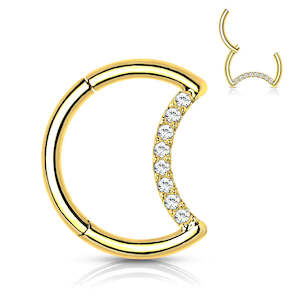 Gold Cubic Zirconia Titanium Hinged Moon