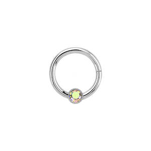 Hinged Rings: Silver Aurora Borealis Surgical Steel Hinged Ring