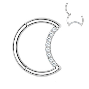 Silver Cubic Zirconia Titanium Hinged Moon
