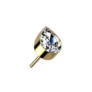 Flat Piercing Jewellery: Gold CZ Teardrop Titanium Threadless Top