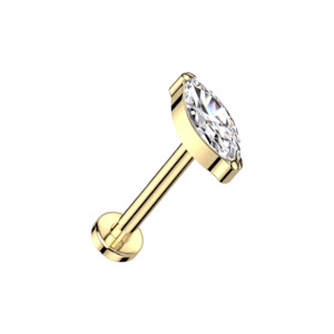 Flat Piercing Jewellery: Gold Cubic Zirconia Marquise Threadless Labret