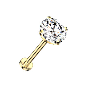 Gold Cubic Zirconia Titanium Threadless Labret