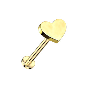 Gold Heart Titanium Threadless Labret