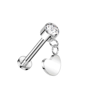 Silver Dangly Heart Titanium Threadless Labret
