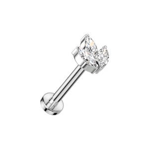 Silver Triple Marquise Cubic Zirconia Titanium Threadless Labret