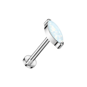 Silver White Opal Marquise Titanium Threadless Labret