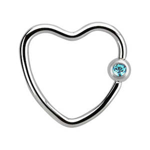 16g Blue Zircon Surgical Steel Heart Ring