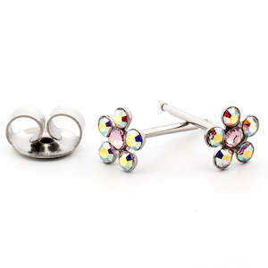 Simcha: Silver Aurora Borealis Daisy Set Earrings
